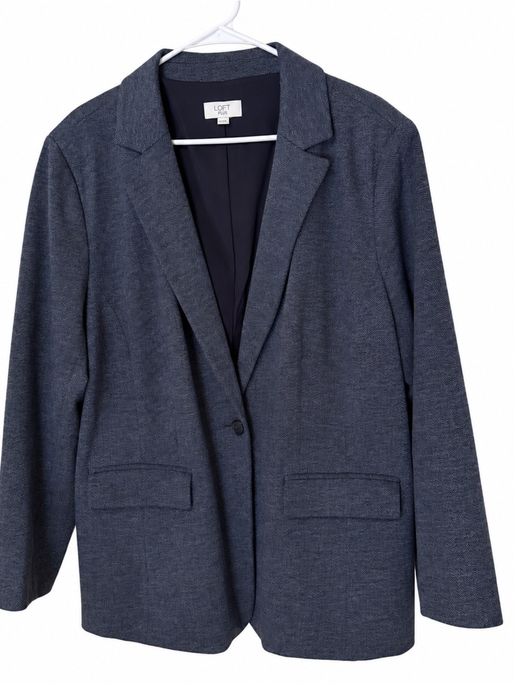LOFT Plus Women’s Size 20 Gray Herringbone Blazer Elbow Patch Workwear Jacket